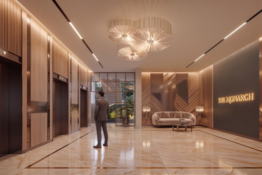 The lift lobby — The Monarch, Jaipur