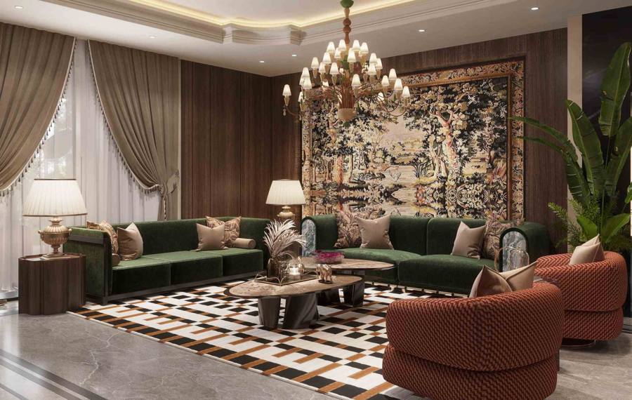 Drawing room interior in a 4 BHK residence