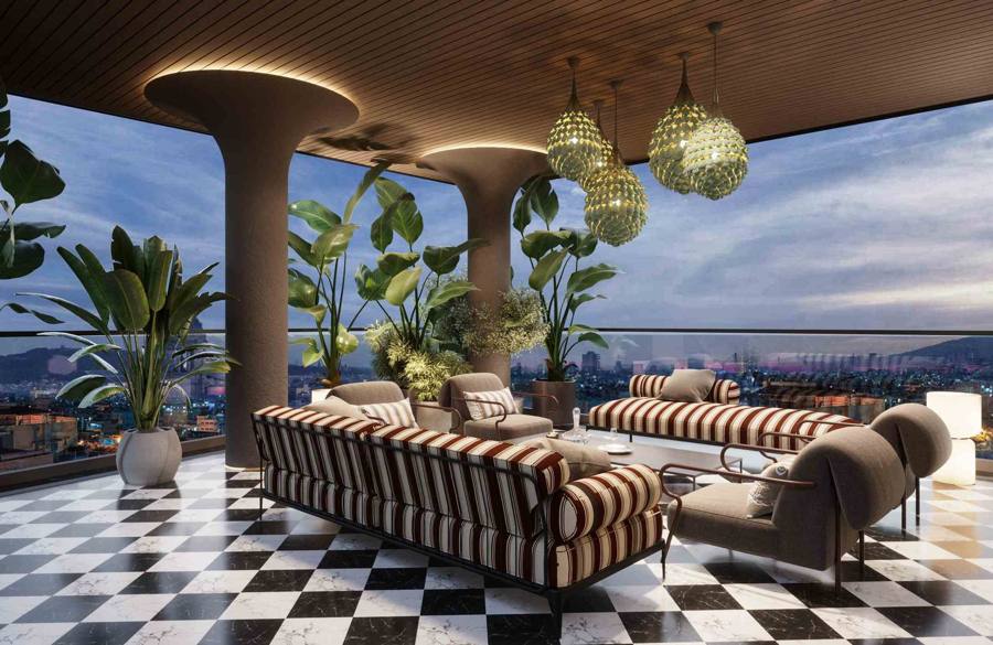 Private terrace of a 5 BHK residence overlooking the city