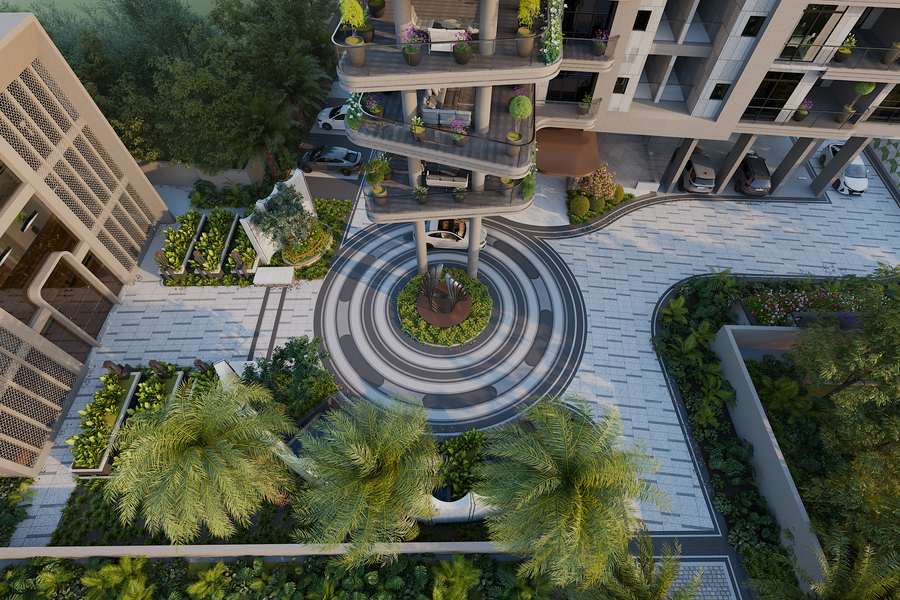 The circular drive from above — The Monarch, Jaipur