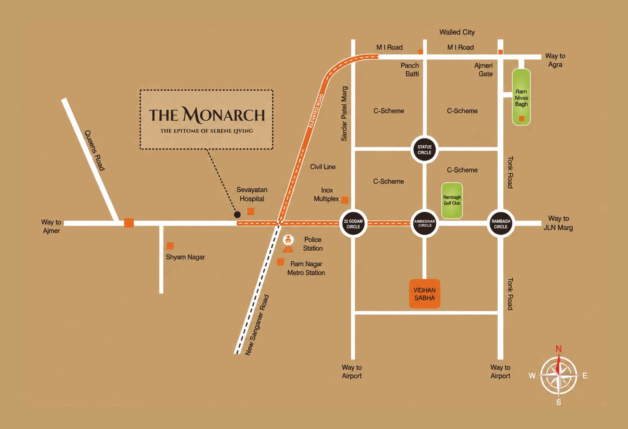 Location map of The Monarch on Main Ajmer Road, Jaipur